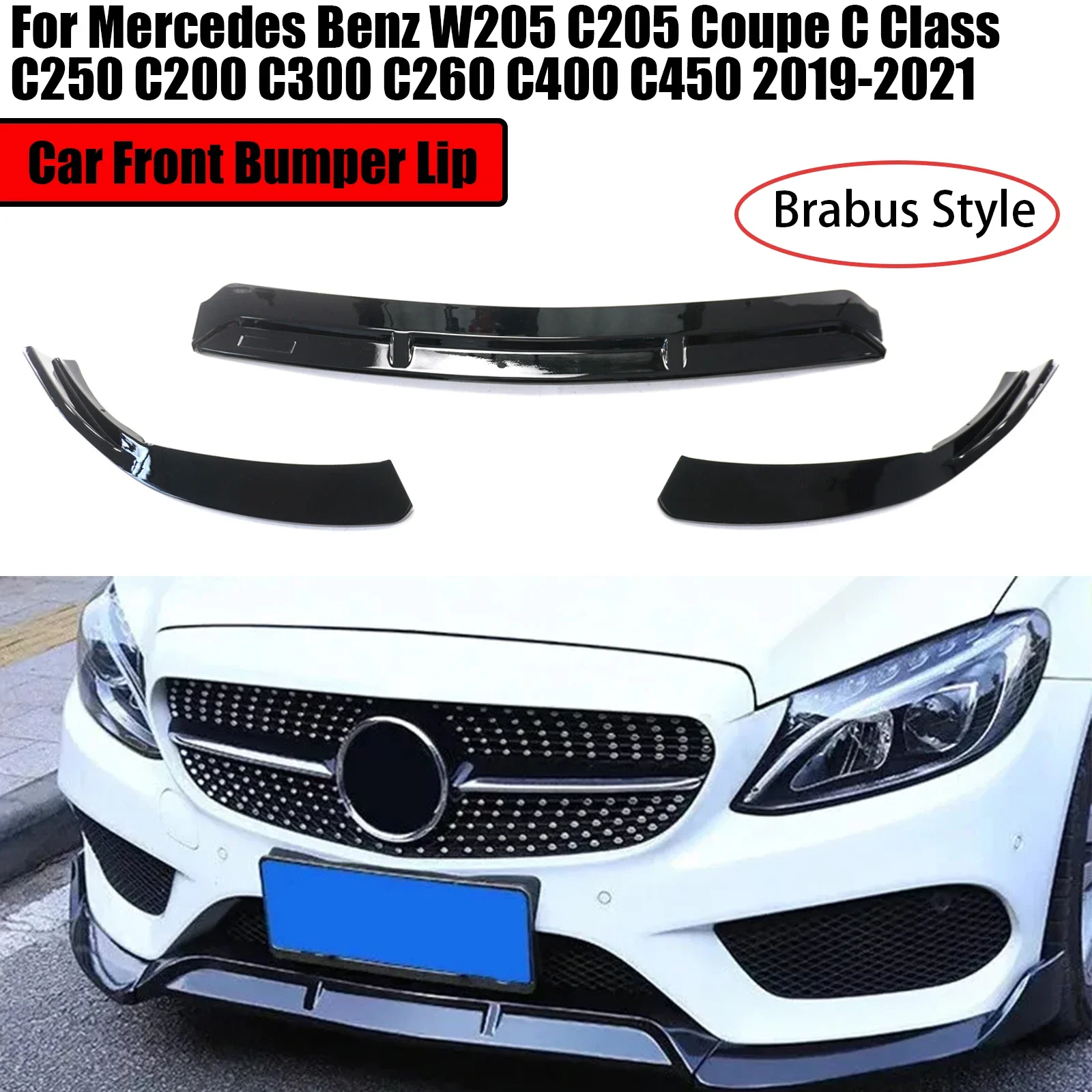 Для Mercedes Benz W205 C205 Coupe C Class C250 C200 C300 C260 C400 C450 2019-2021 Автомобильный передний бампер Lip