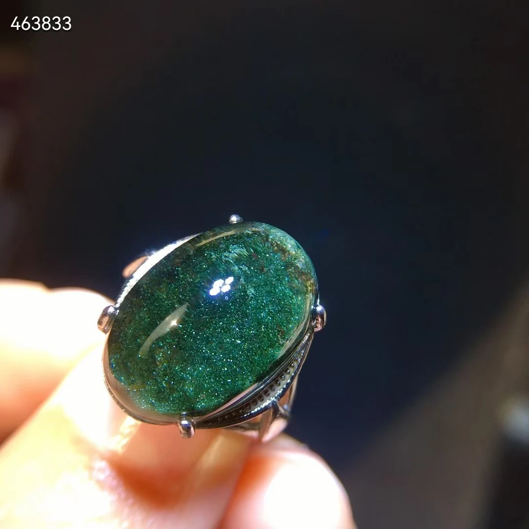 

Natural Green Phantom Quartz Oval Adjustable Ring 925 Silver Phantom Ring 17/11.2mm Women Men Jewelry AAAAAA