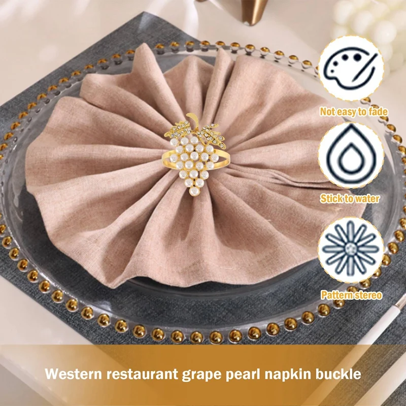 12 Шт Жемчужные Кольца для салфеток Золотая пряжка в форме винограда Держатель
