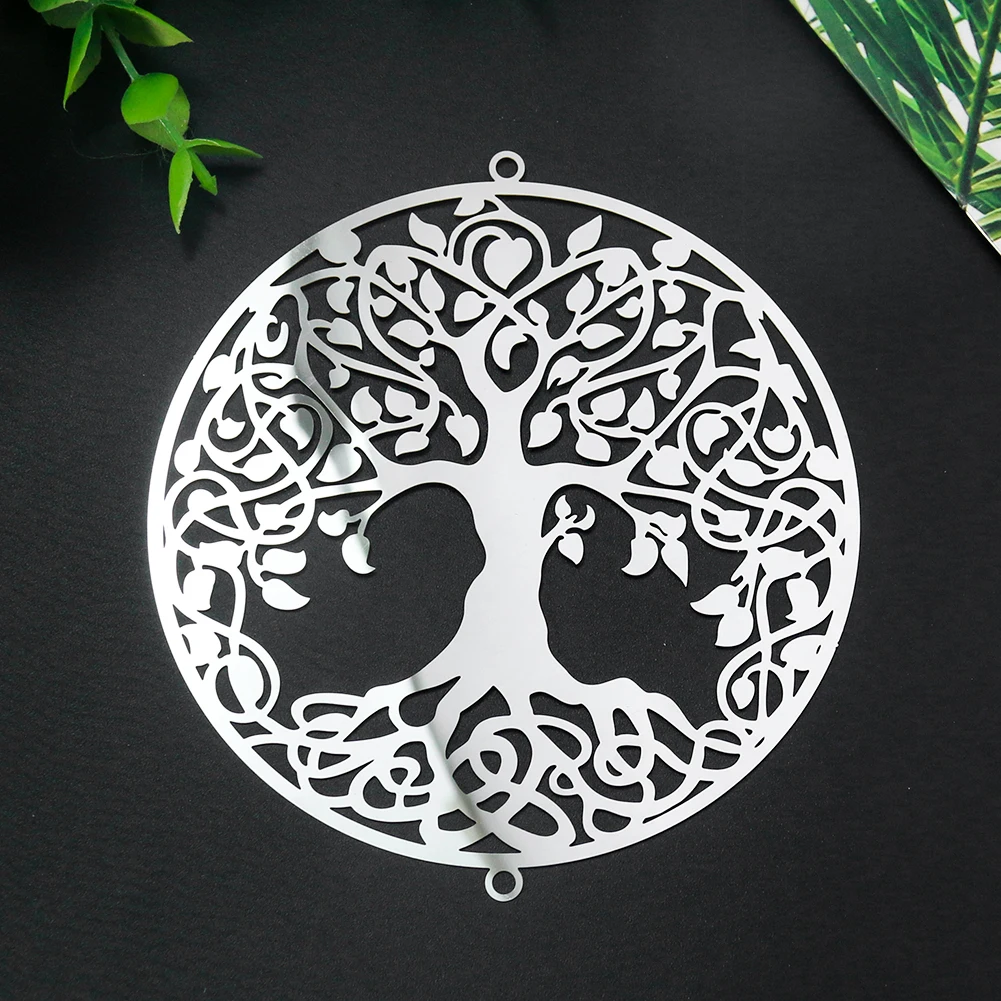 

Silver Stainless Steel Laser Hollow Out Tree of Life Heart Leaves Pendant Spinning Sequins Meditation Chakra Yoga Hanging Decor