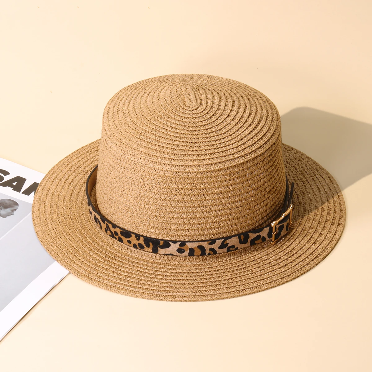 

Шляпа женская Соломенная с леопардовым принтом, CM020
