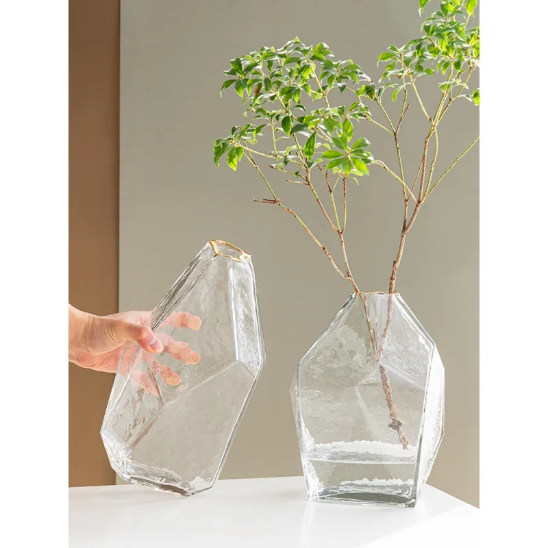 

Скандинавская стеклянная ваза в форме алмаза, золотая линия, домашний декор, декор для гостиной, аксессуары для стола, искусственные вазы дл...