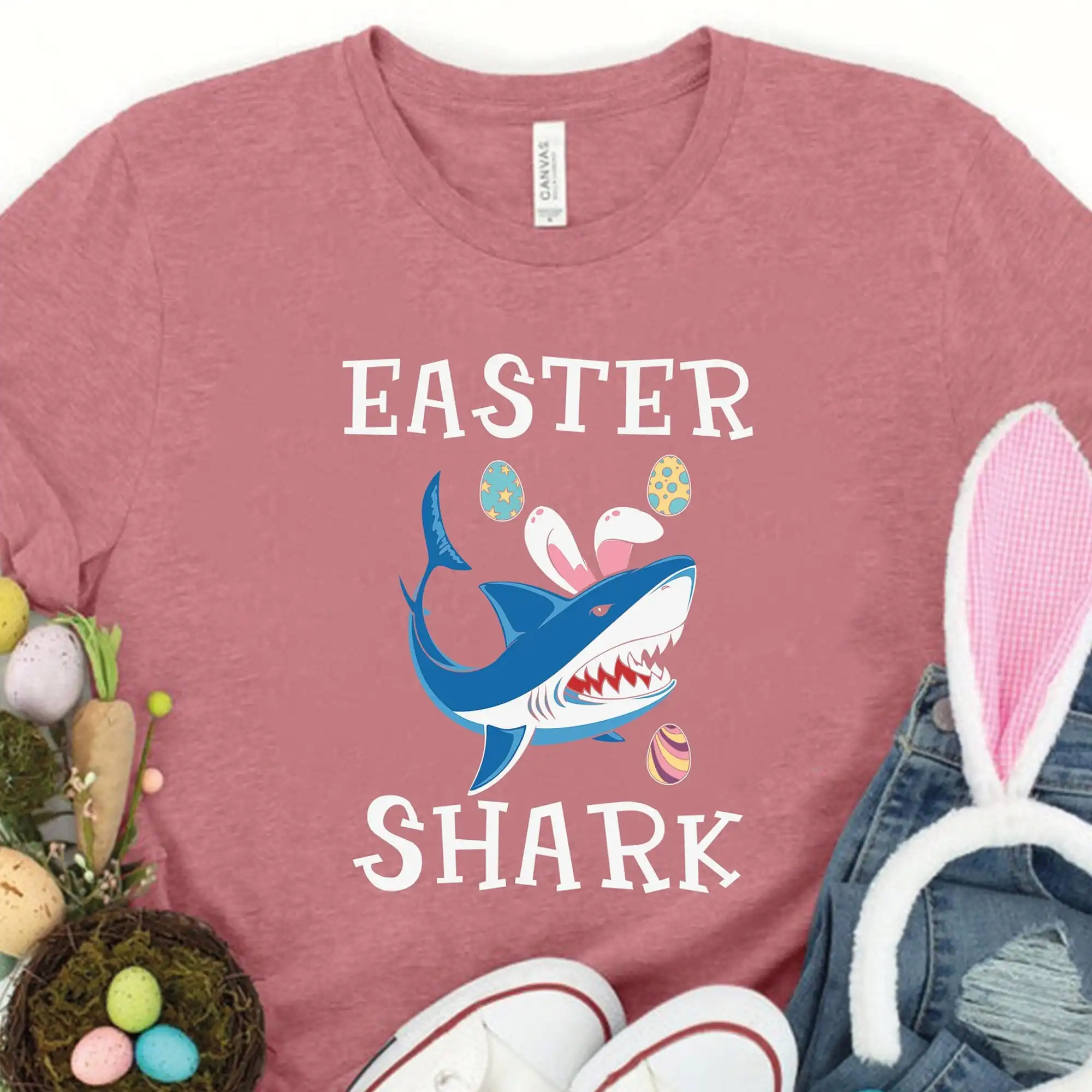 Пасхальная футболка с ушками акулы кролика Забавный малыш семейные подарки