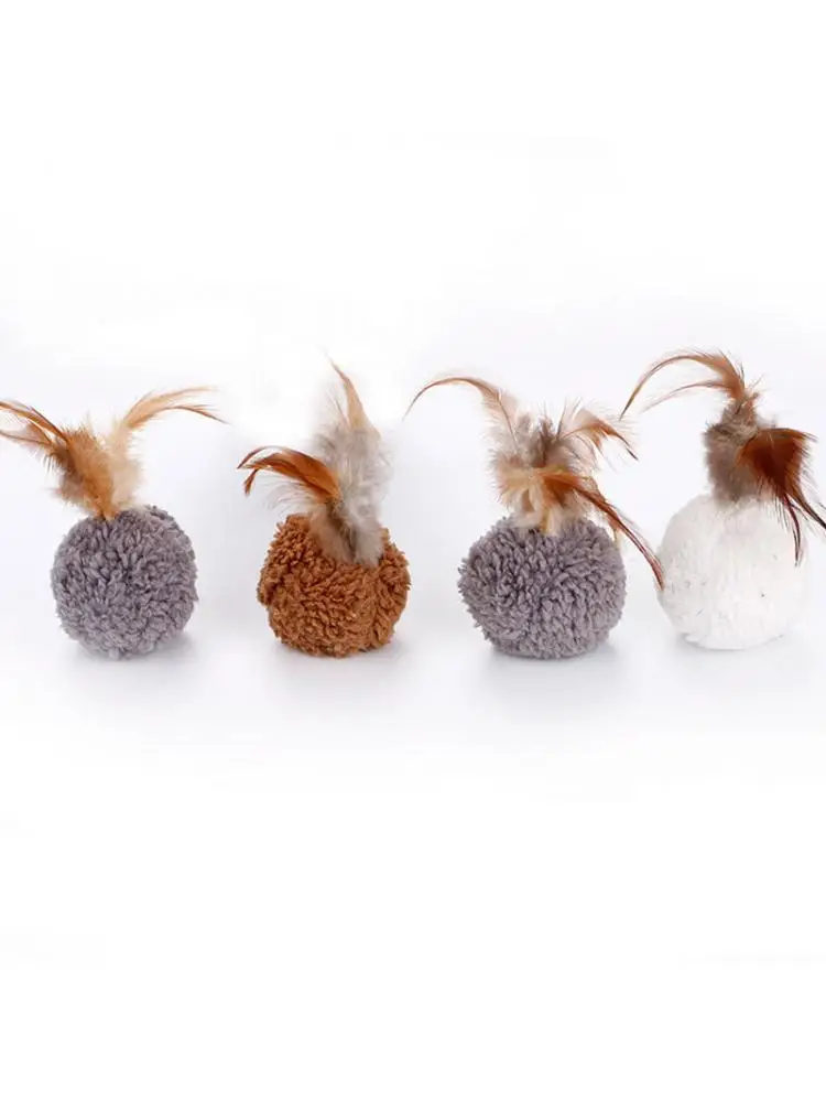 

Cat Fluffy Ball Cat Toy With Feather And Sound Scratch Pet Supplies