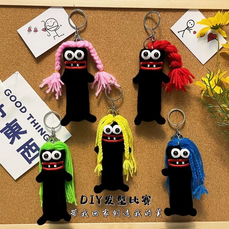 

1pcs Big Eyes Long Hair Keychain Funny Ins Couple Plush Pendant Cute Girl Heart Bag Car Jewelry Diy Plush Doll Creative Ornament