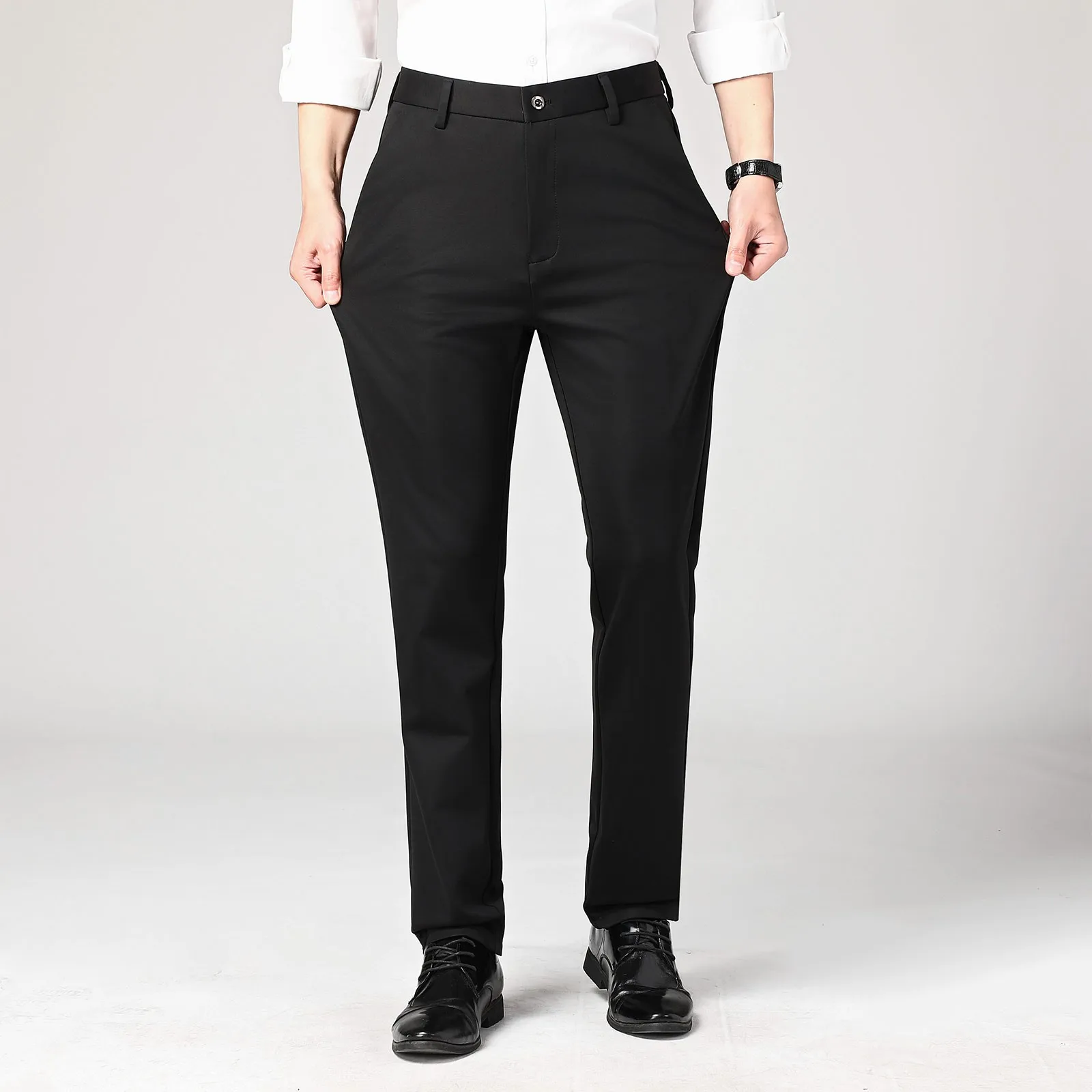 Мужские однотонные черные облегающие джинсы эластичные прямые брюки деловая