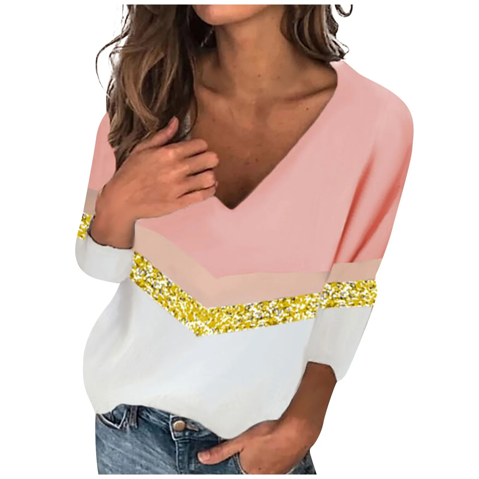 

Women's V-neck Long Sleeve Casual Loose Shirt Pullover Loose Print V-neck Long Sleeve T- Shirt women's t-shirt майка женская