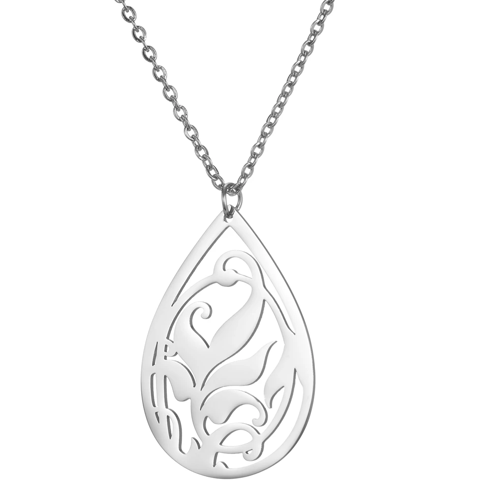 

Xincong Stainless Steel Jewelry Dropshipping 20.41x30mm Teardrop Hollow Pattern Pendant Necklace With 45+5cm Link Chain