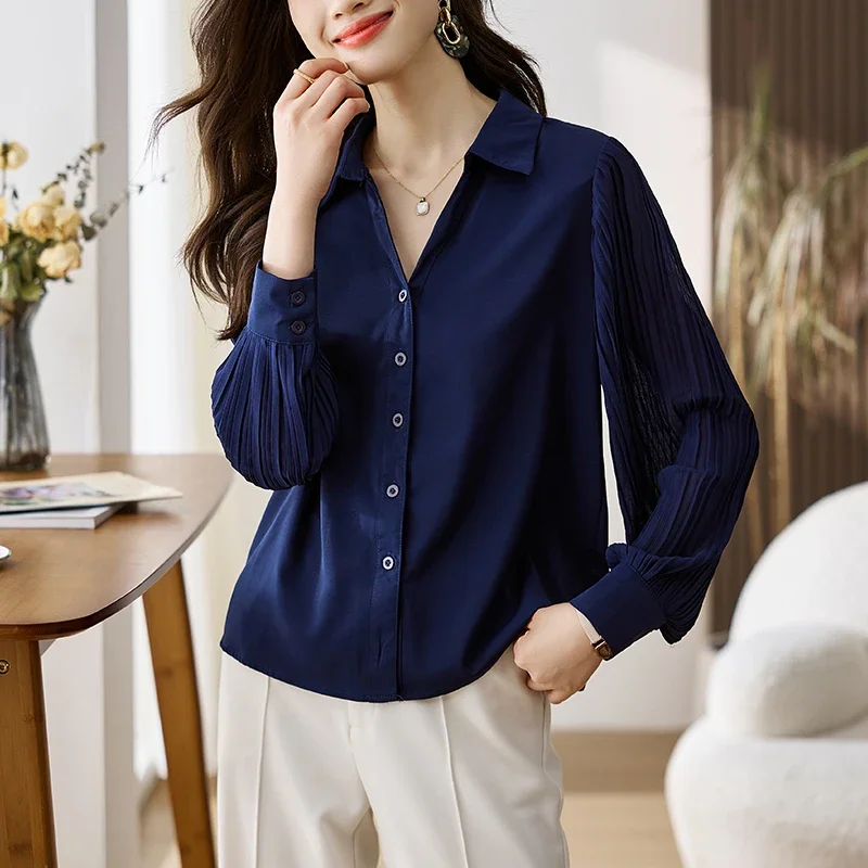 

Simple Yet Chic Solid Color Ladies' Button-Up Shirt for Any Occasion Elegant and Versatile Women's blouses with French Style