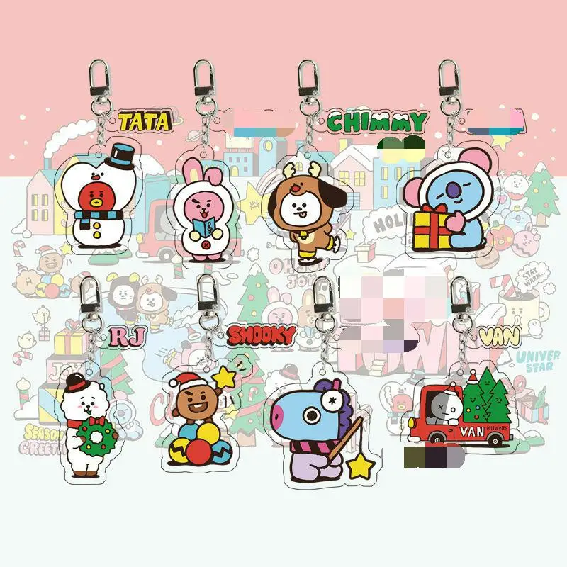 

KPOP Bangtan Boys Holiday town Cartoon Acrylic Keychain Exquisite Pendants Dolls Backpack Ornaments Gift SUGA JK Fan Collection
