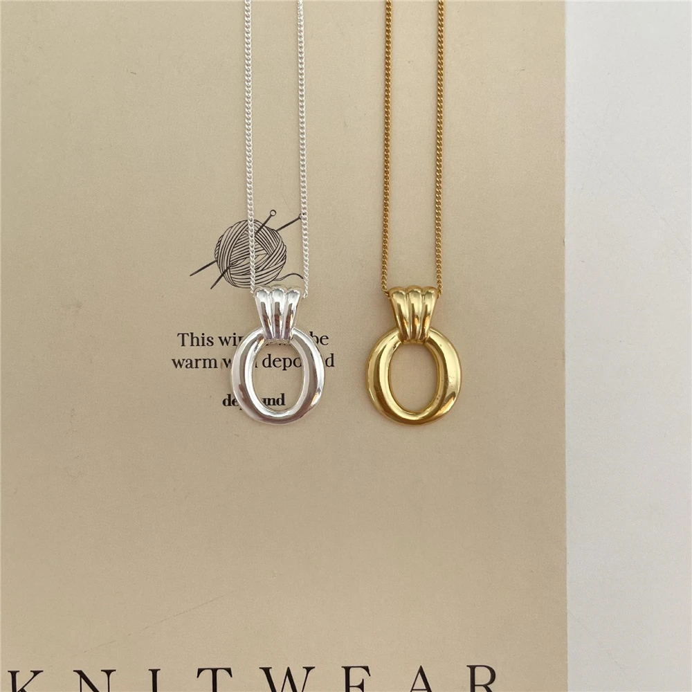 

Lispector Original 925 Sterling Silver Simple Round Oval Pendant Necklaces for Women O Shape Clavicle Chain Female Jewelry