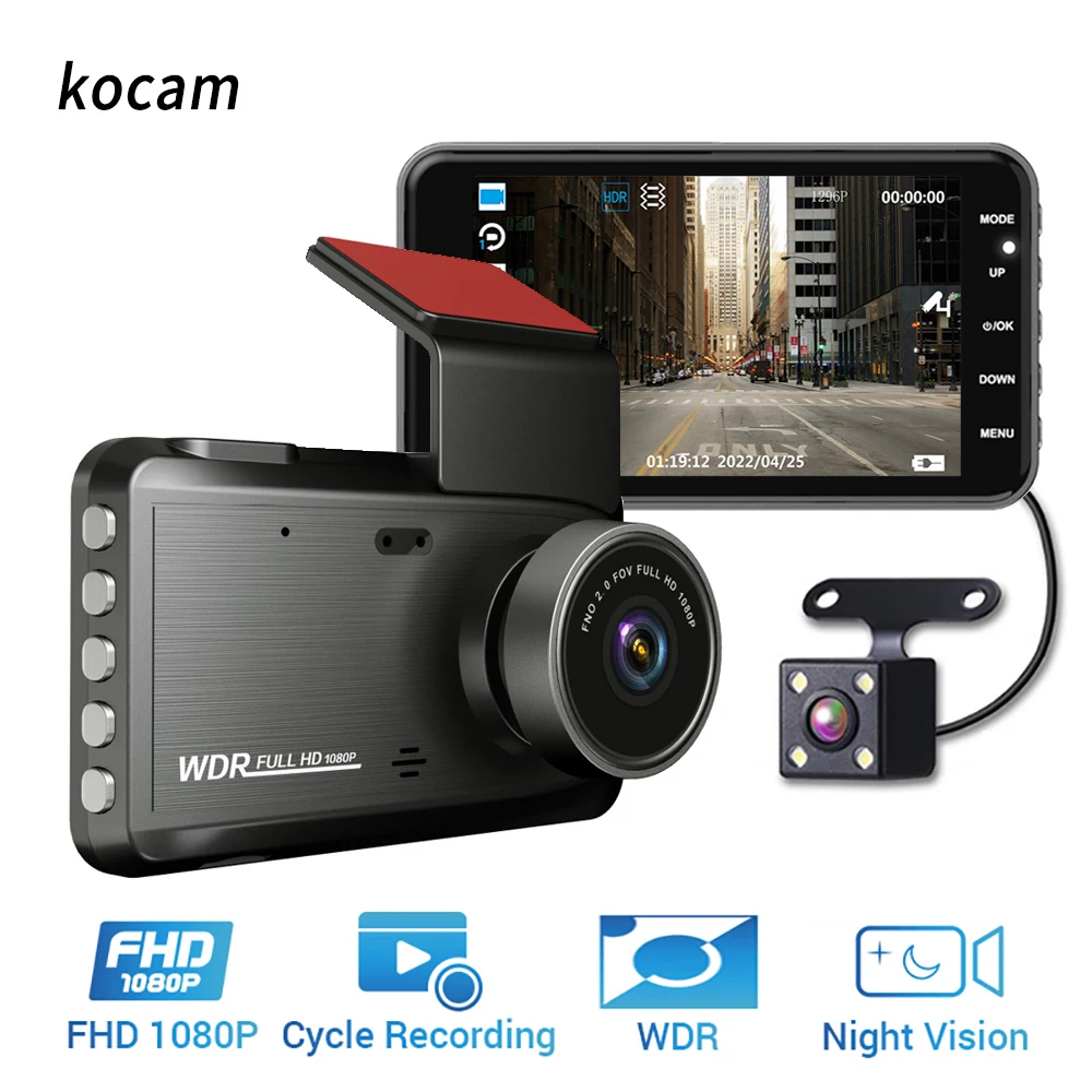 4 Inch Dash Cam Car DVR 24H HD 1080P Dash Camera Dual Lens Video Recorder 1080P Black Box Cycle Dashcam Mirror Driving Recorder