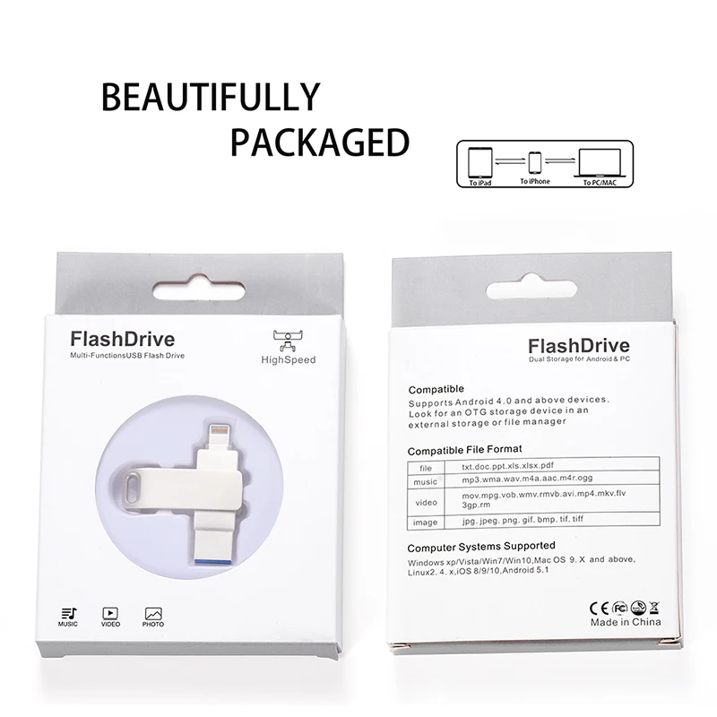 USB флэш-накопитель для iPhone 6 6s 6Plus 7 7Plus 8 X OTG Lightning 2 в 1 USB-устройств внешний