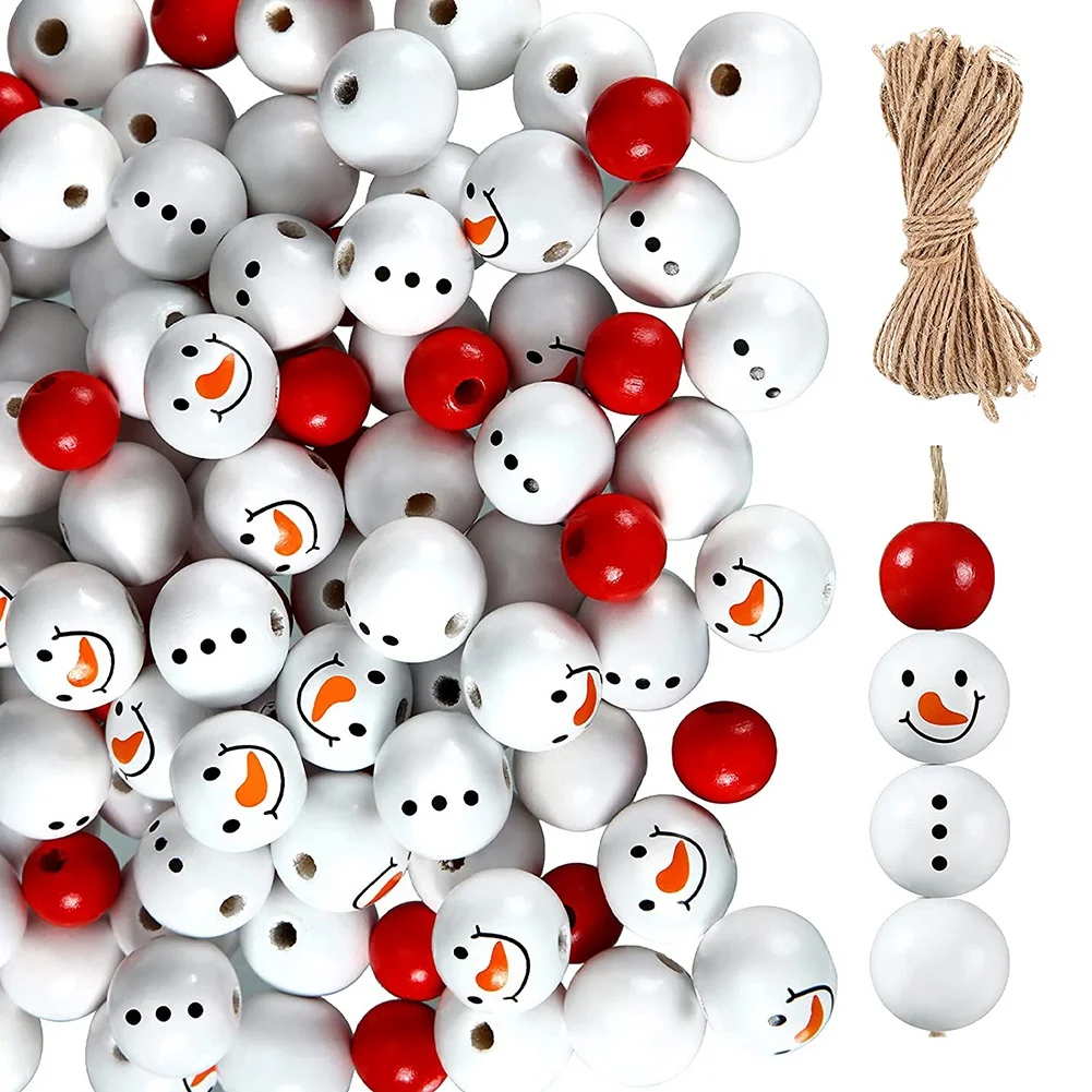 

160 Pcs Christmas Snowman Wooden Beads Farmhouse Beads Wooden Craft Beads Supplies for DIY Craft Decoration