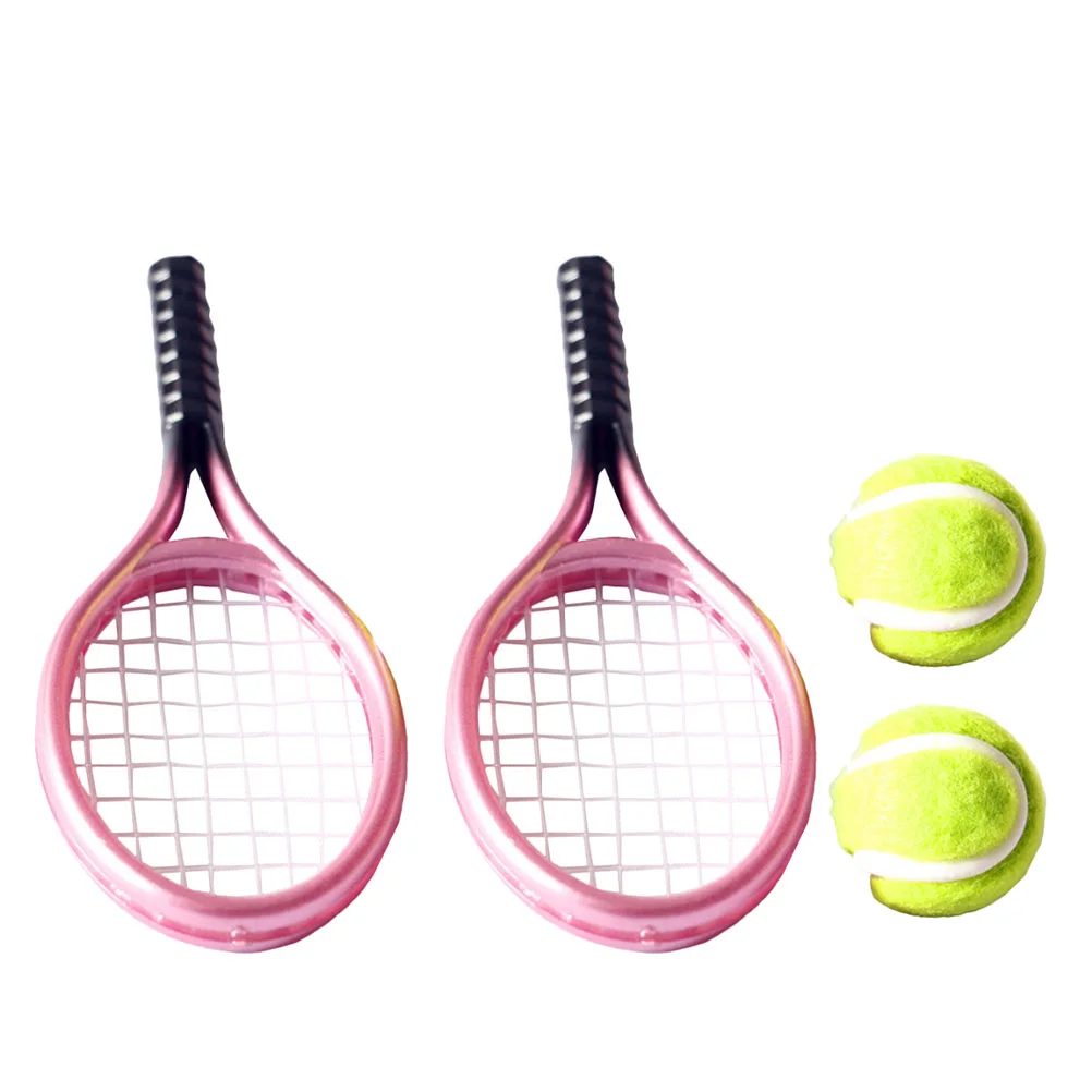 

2 Sets Furniture Tennis Racket Child Kids Sports Toys Keychain Plastic Mini Ornament