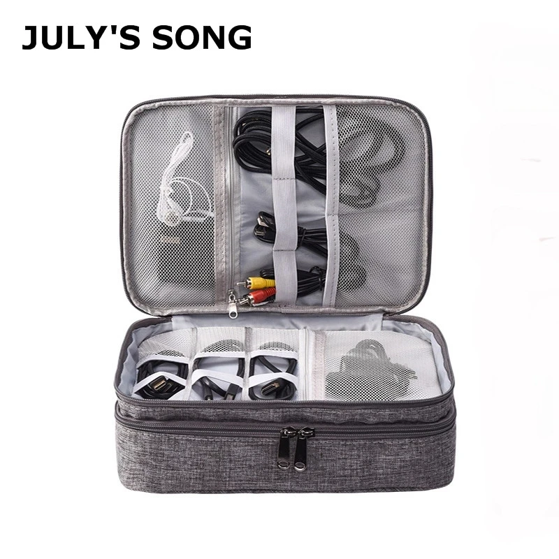 

JULY'S SONG Portable Digital Storage Bag Three-Tier Cable USB Charger Wires Organizer Travel Power Bank Pouch Digital Device Bag