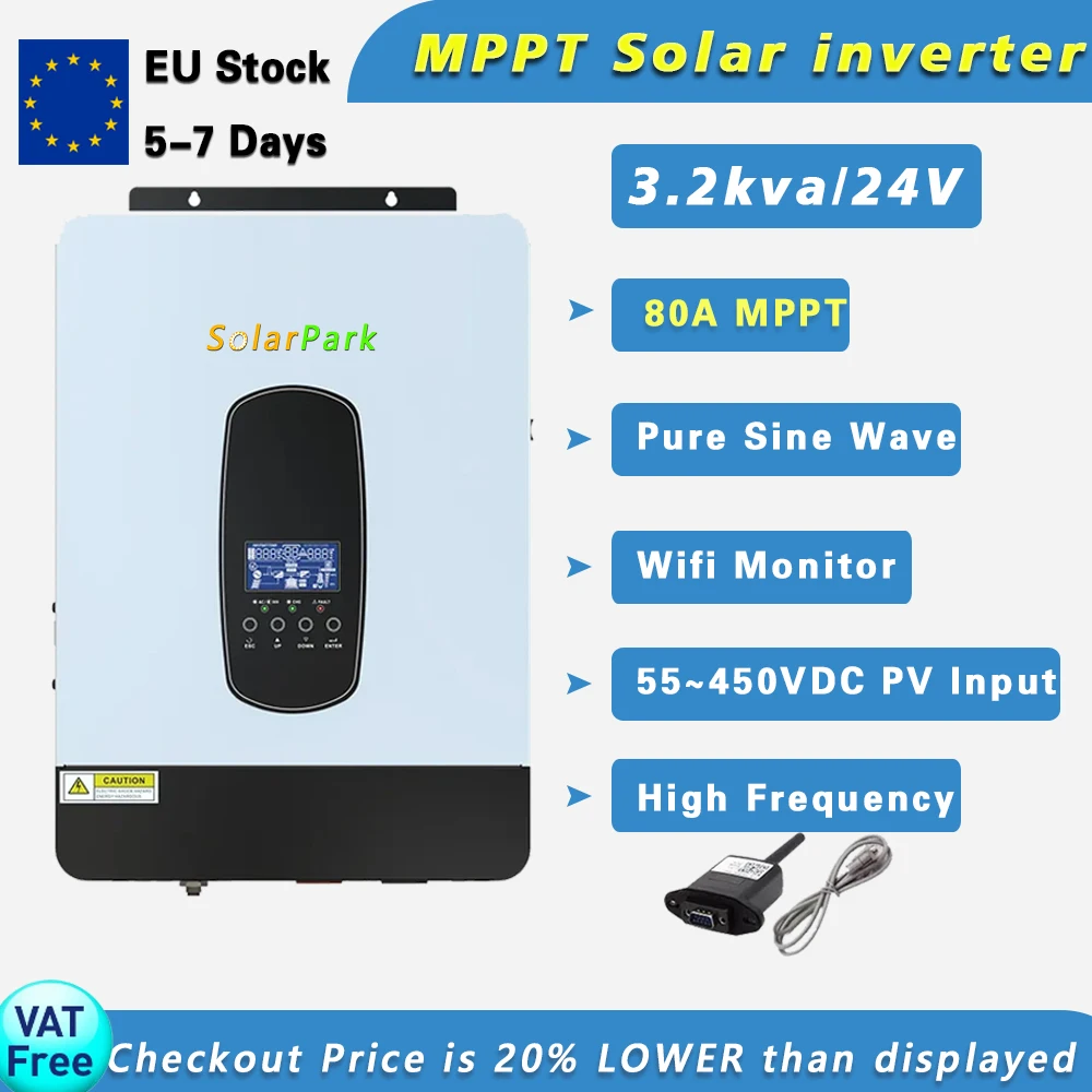 

3.2 кВА/3,0 кВт 24 В PV Диапазон 55-450 в постоянного тока Чистая Синусоидальная волна 80 А MPPT контроллер зарядного устройства автономный солнечный инвертор Wi-Fi