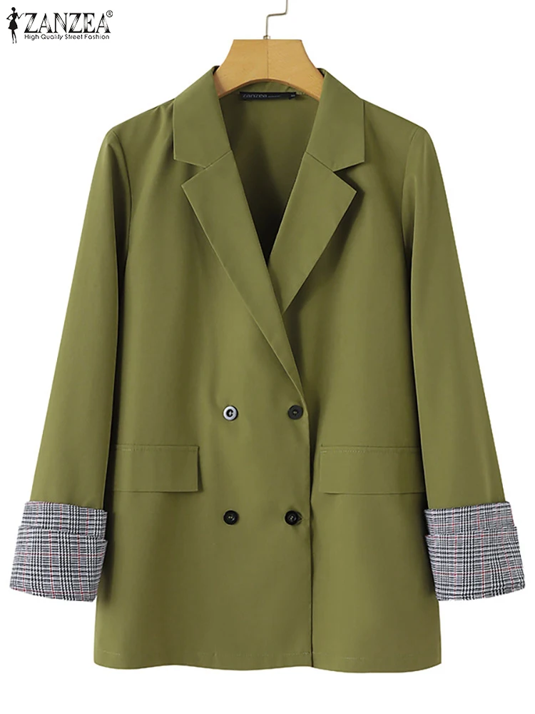 ZANZEA Women Plaid Cuffs Casual Blazer Autumn Suit Collar Long Sleeve Office Wear Long Suits Elegant 2023 Fashion Suit Coats