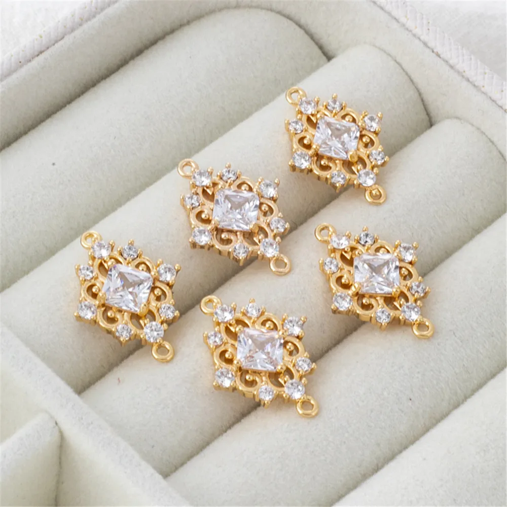 

14k package gold color protection inlaid with zircon diamond 13 * 18mm double hanging diy jewelry accessories pendant earrings