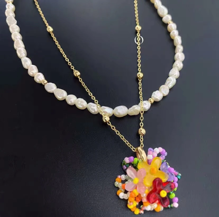 

Original new beautiful garden style natural pearl flower beaded necklace women's collarbone chain