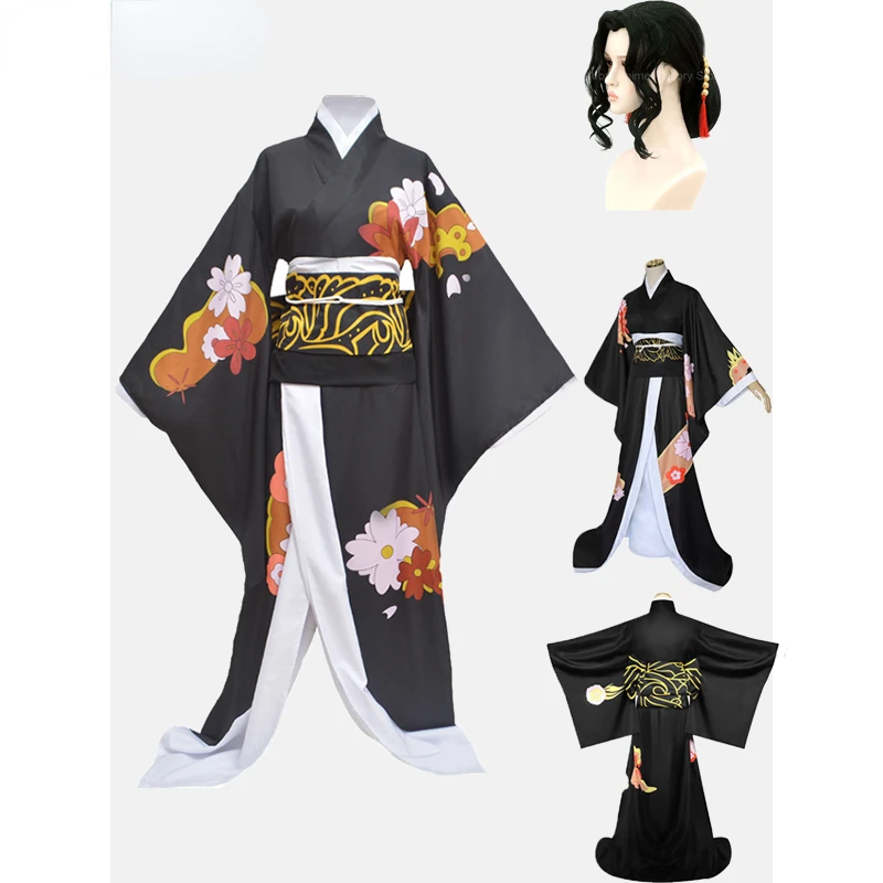 

Demon Slayer Kibutsuji Muzan Kimono Kimetsu No Yaiba Cosplay Women Uniforms Full Set Dresses Wig Halloween Party Costumes