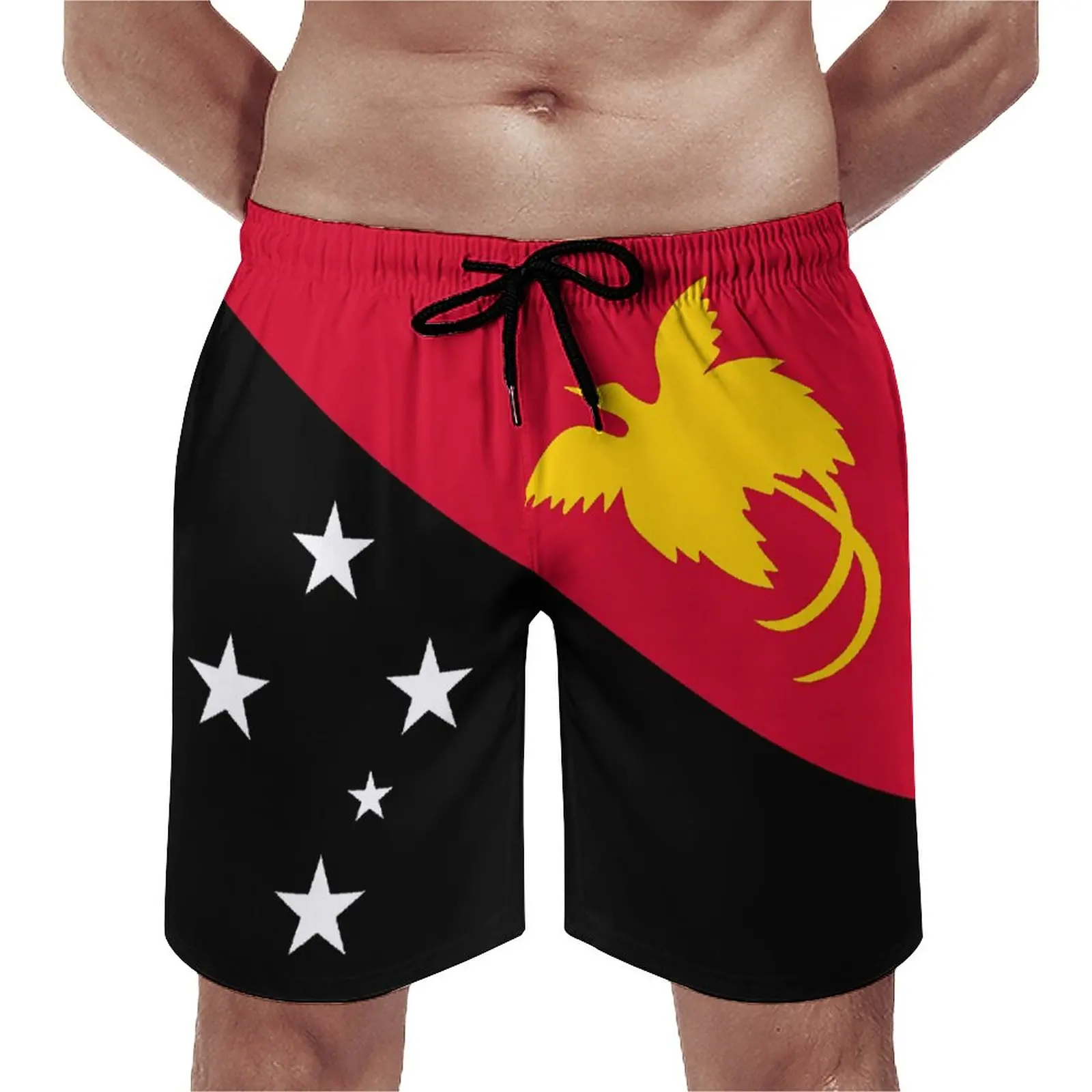 

Flag of Papua New Guinea Summer Weather Arbitrary Beach Shorts Causal Breathable Quick Dry Premium Casual Adjustable Drawcord Lo