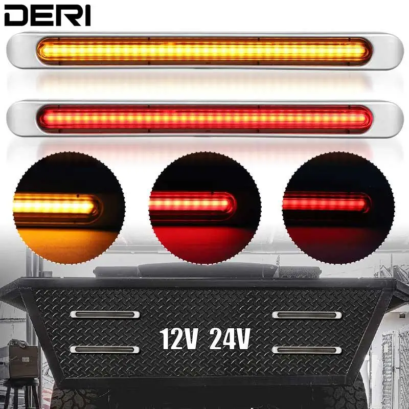 Фото 2x LED Brake Tail Lights 72Leds Red Yellow Flowing Water Lamp DRL 12V 24V Universal For Truck Trailer RV Bar Tow Boad Taillight №1
