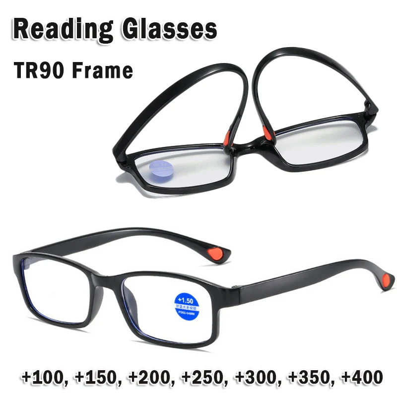 

Очки для чтения классические TR90 с защитой от синего света, прямоугольные оптические аксессуары с квадратной черной оправой для пожилых людей, мужчин и женщин
