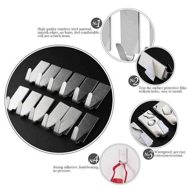 

Hooks Hook Wall Towel Adhesive Rack Hanging Hat Coat Stainless Steel Hanger Self Bathroom Holder Stick Duty Heavy Shower