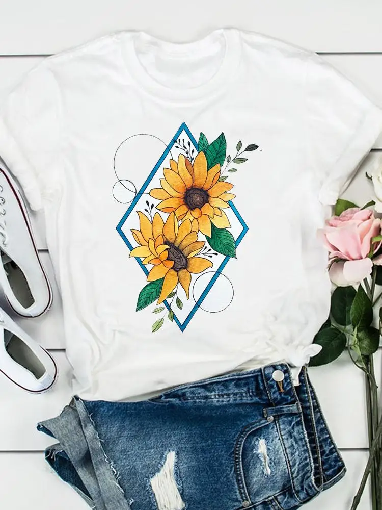 

Clothing Casual Summer Fashion Print Short Sleeve Tee Women Flower 90s Trend Cute Watercolor Clothes T Female Graphic T-shirts