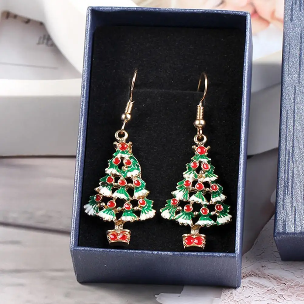 

1 Pair Rhinestone Inlaid Lightweight Decoration Xmas Tree Dangle Earrings Women Fashion Jewelry Hook Earrings for New Year