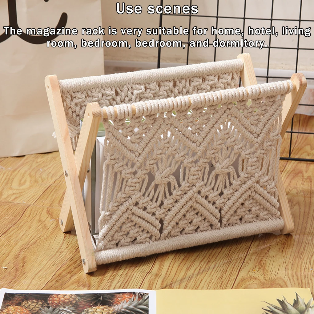 

Magazine Rack Books Newspapers Cotton Rope Holder Home Living Room Nursery Decoration Organizing Floor Standing Basket