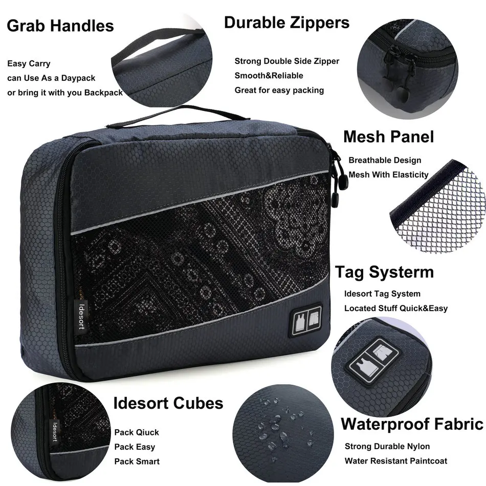 4 Piece Set Travel Storage Bag Set Clothes Sorting Storage Bag Fashion Cube Mesh Nylon Packing Tote Bag Men Women Luggage Bag