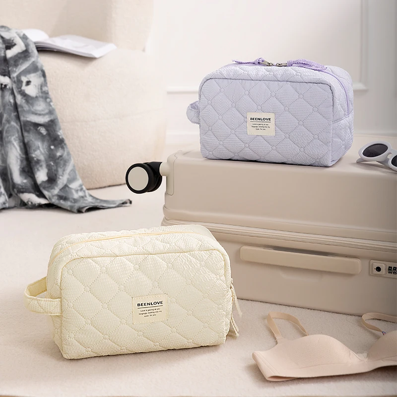 Женская Хлопковая Сумка для макияжа стеганая большая дорожная сумка хранения