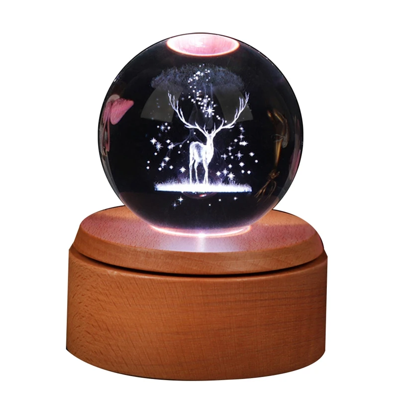 

3D Elk Paperweight Glass Ball Paperweight In Crystal Glass Ball Gift (Included LED Base)