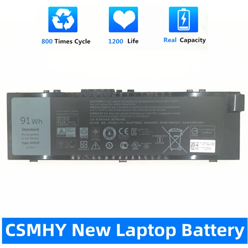 CSMHY NEW MFKVP Laptop Battery For Dell Precision 7510 7520 7710 7720 M7710 M7510 T05W1 1G9VM GR5D3 0FNY7 M28DH 11.4V 91Wh