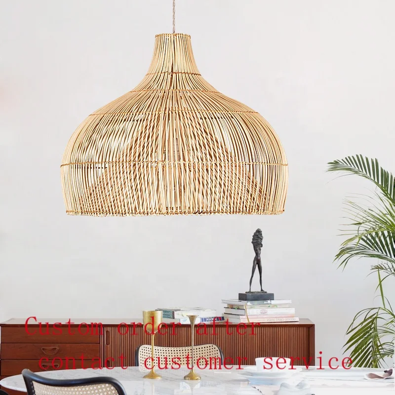 

New Vintage Bamboo Wicker Rattan Wave Shade Pendant Light Hanging Ceiling Lamp Fixture