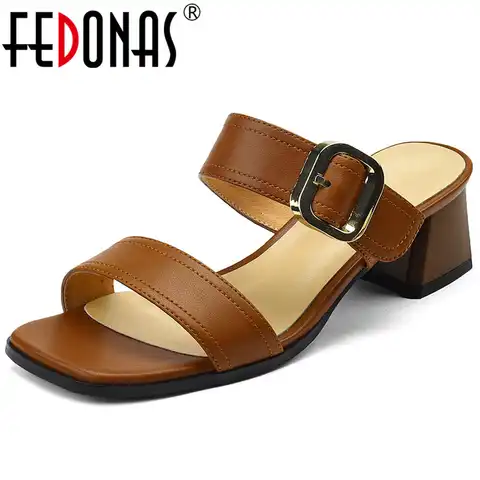 Женские босоножки на толстом каблуке FEDONAS, повседневные офисные туфли-лодочки из натуральной кожи с пряжкой, сезон весна-лето