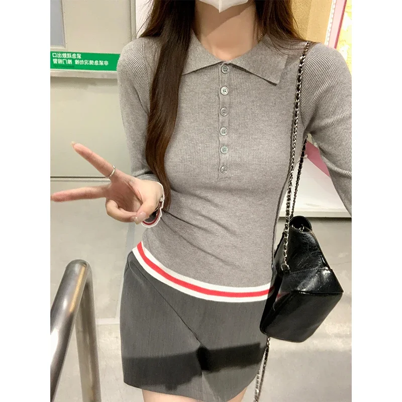 Осень-зима женские усовершенствованные серые свитера с длинным рукавом