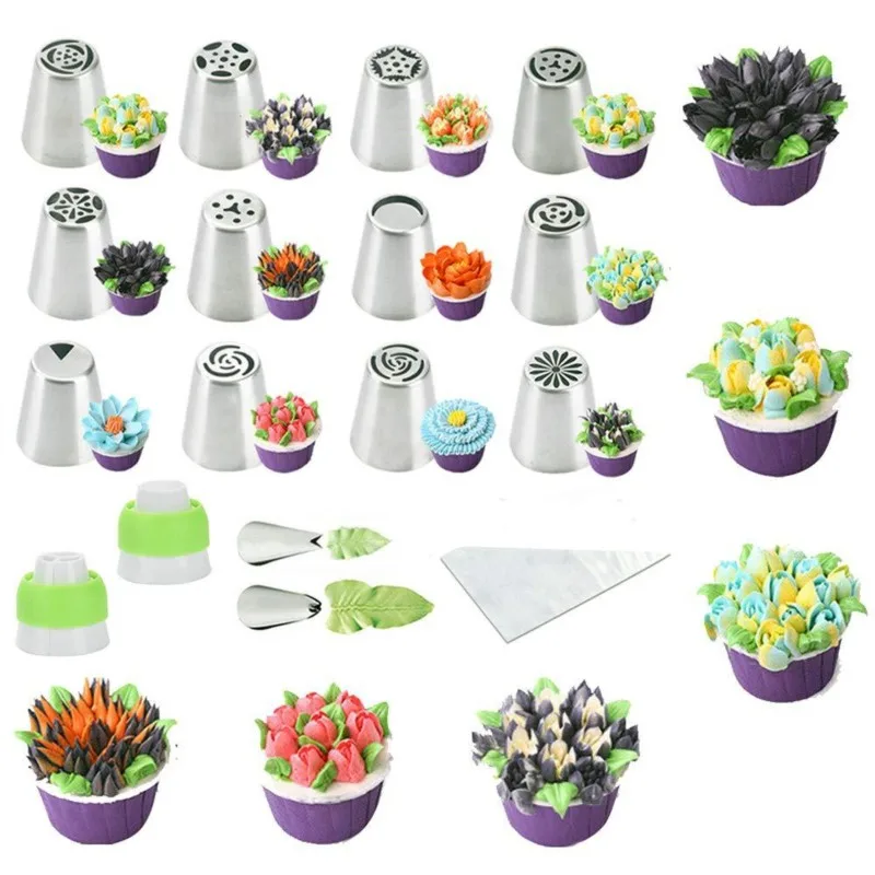 

26Pcs/Set Russian Piping Nozzles Pastry Nozzles Leaf Piping Nozzles Kitchen Tools Convertor Magnum Cake Mold Silicone Cupcake