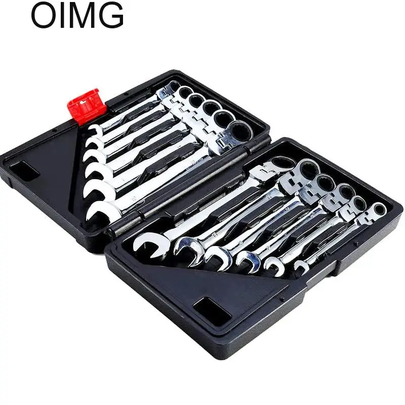 

Flex-Head Ratcheting Wrench Set Metric Chrome Vanadium Steel Combination Wrenches Set Gear Spanner Tools