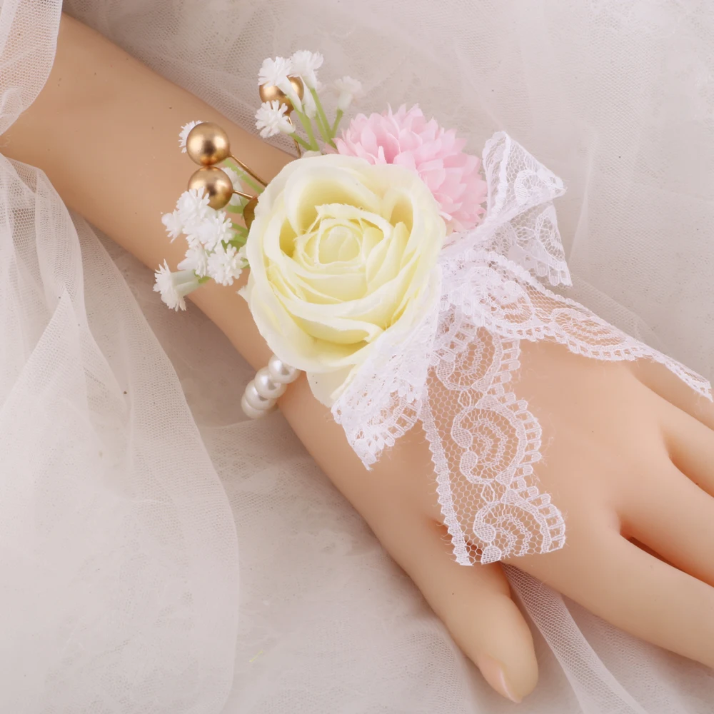 

10Pcs High Quality Bridesmaid Wedding Wrist Corsage Sister Group Artificial Flower With Double Color Party Accessories SWLSSS