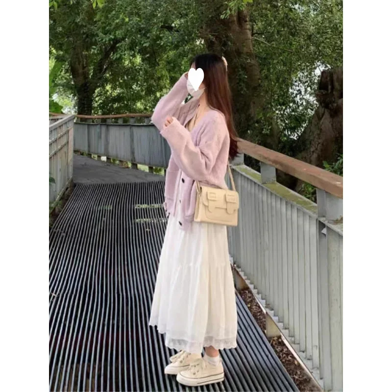 Новое поступление осень/зима 2024 вязаный кардиган с v-образным вырезом сладкий