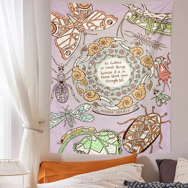 

Snails Insect Chart Tapestry Vintage Butterfly Tapestries Aesthetic Wall Colorful Collection Wall Hanging Home Dorm Decor