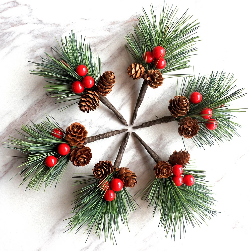 

6PCS Simulation Christmas Tree Pine Cone Pine Needle Berry Artificial Plant Christmas Party Home Decor Christmas Tree Accessorie