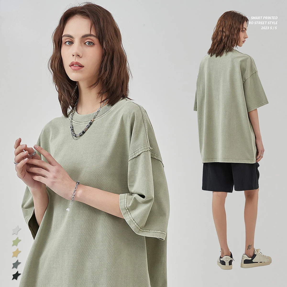 

Men's Wear 2023 Spring and Summer New Fashion Brand Tee Shirts Heavy Weight Water Wash Wax Dyed Worn-out Short-sleeved T-shirt