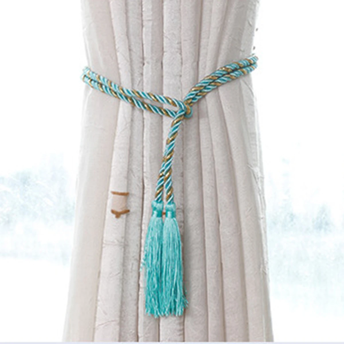 

Двойная подвесная занавеска с шариками, занавеска для штор, завязывающаяся вручную занавеска из хлопка и льна, занавески для гостиной в сти...