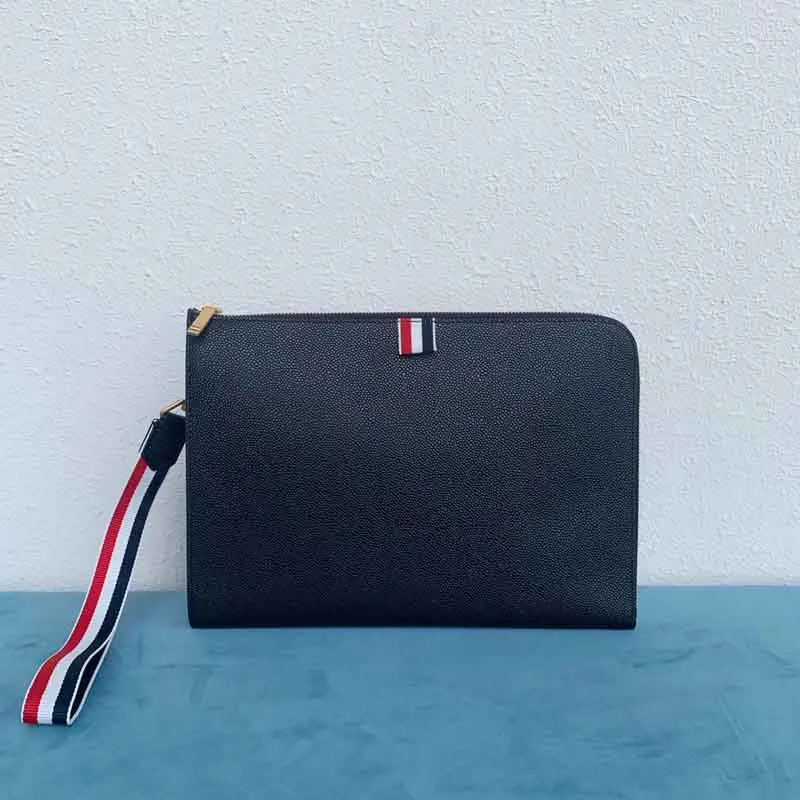 New Men's TB Clutch Bag Luxury Brand Classic Black Leather Causal Business Handbags Large Capacity Multi-Function Envelope Bag