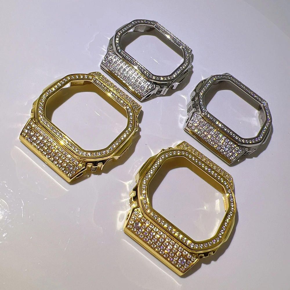 Real Moissanite Watch Strap and Cover Set For CASI* 5600 Full S925 Silver Real Diamond Can Pass Diamond Tester Wrist Hand Chain