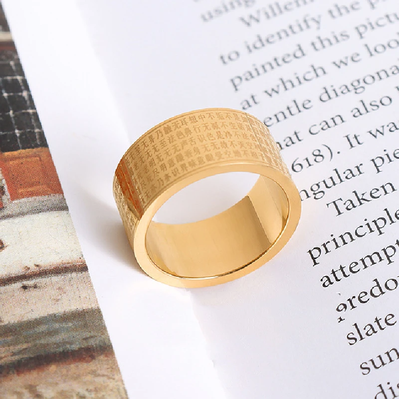 

Hot Selling Cold Ins Style Engraved Ring Buddhist Scripture Lettering Ring Fashion Hand Jewelry Scripture Personal Gift